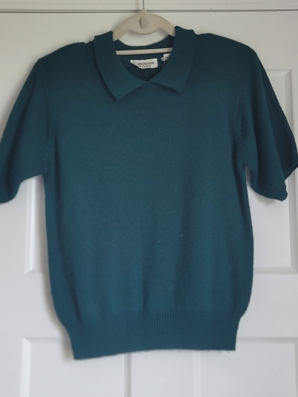 Vintage Suburban Petities Teal Short Sleeve Collared Knit Sweater